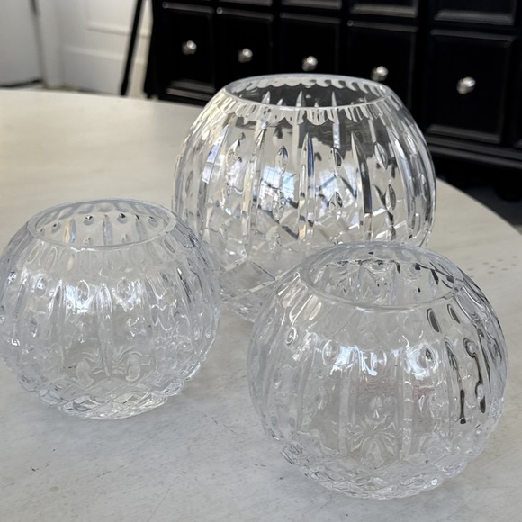 Vintage Heavy 24% Leaded Crystal Rose Vase/ Tea Candle Holder - Set Of 3 - Picture 4 of 10